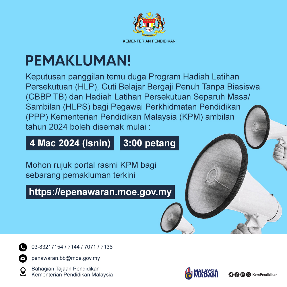 Keputusan Panggilan Temu Duga Program HLP, CBBP TB dan HLPS bagi PPP
