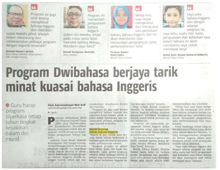 Program Dwibahasa berjaya tarik minat kuasai bahasa Inggeris   Berita Harian 31 Mac 2018