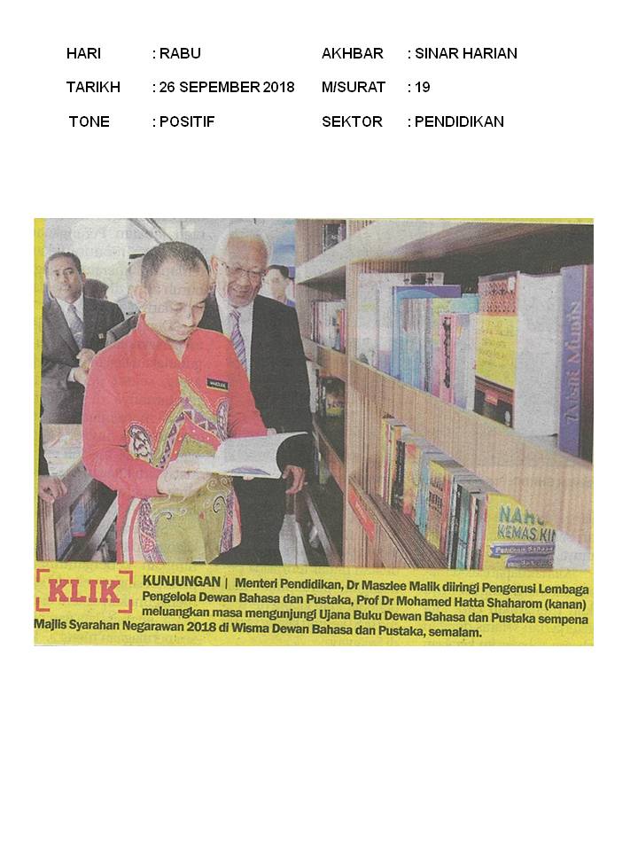 Lawatan YBM ke DBP   Sinar Harian 26 September 2018