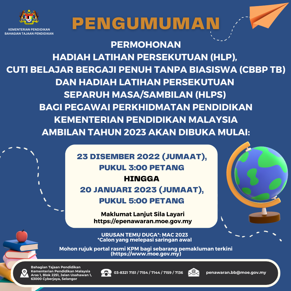 Poster Pemakluman Awal Program HLP CBBP TB Dan HLPS Bagi PPP KPM Ambilan Tahun 2023